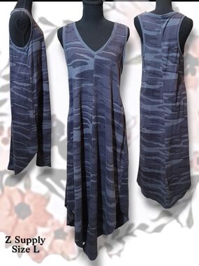 Z Supply Blue Gray Camo V-Neck Sleeveless Maxi Dress Size L